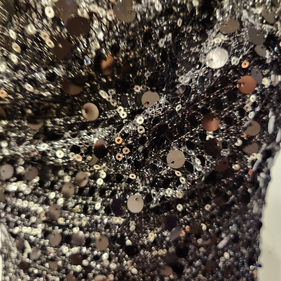 Calvin Klein Gun Metal Silver Sequins Dress with Cowl Neck Detail - Picture 4 of 5